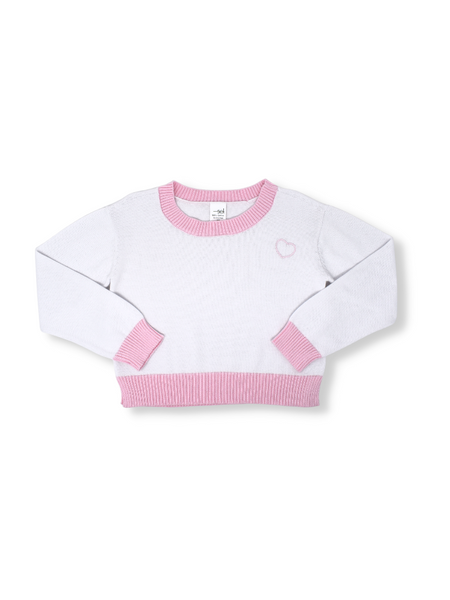 Stella Heart Sweater - White + Pink (13/14,16)